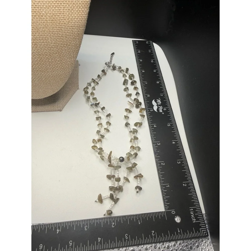 Labradorite Chip Bead‎ Double Strand Necklace Iridescent Seed Beads Boho Tassel